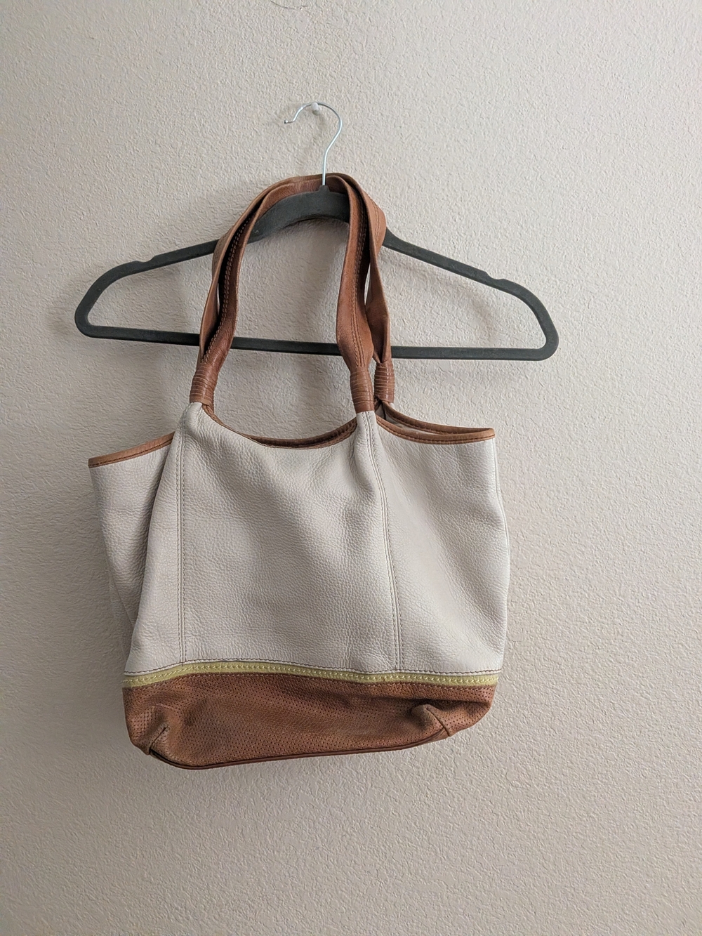 The Sak Cream and Brown Leather-Trim Shoulder Bag
